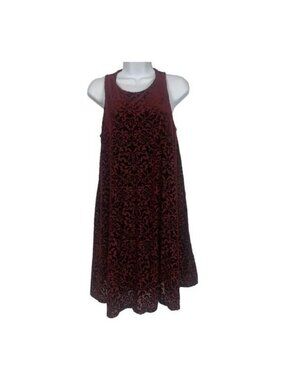Adrienne Vittadini Sleeveless Burgundy Floral Velvet A-Line Dress Size Medium